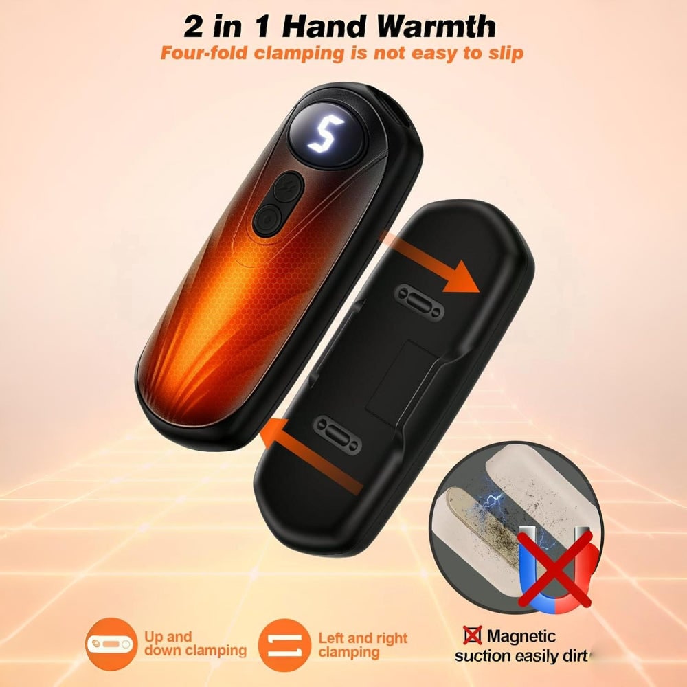 USB Hand Warmers 5-Heat LED Display Pocket Heaters Rechargeable Set 2-Pack for Skiing Winter Commute | Thomler