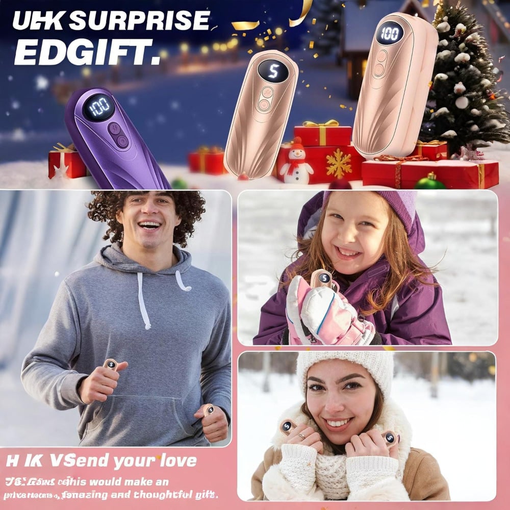 USB Hand Warmers 5-Heat LED Display Pocket Heaters Rechargeable Set 2-Pack for Skiing Winter Commute | Thomler