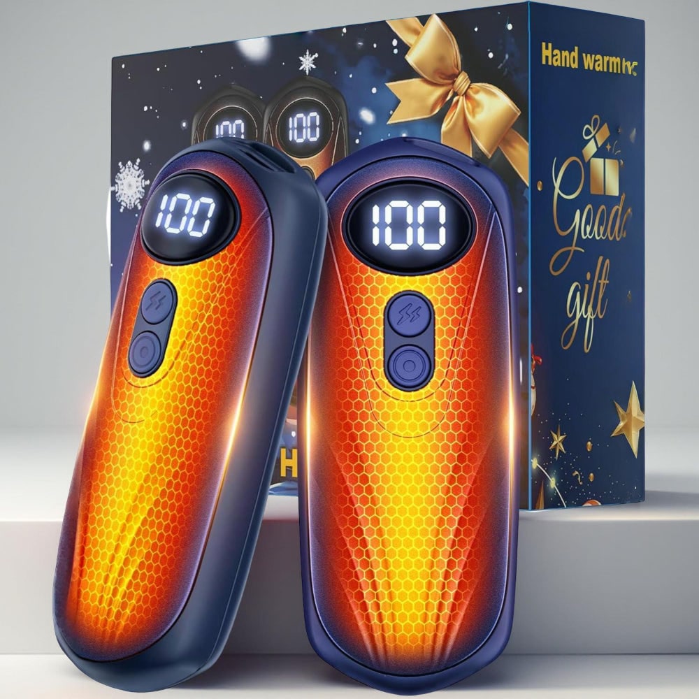 USB Hand Warmers 5-Heat LED Display Pocket Heaters Rechargeable Set 2-Pack for Skiing Winter Commute | Thomler