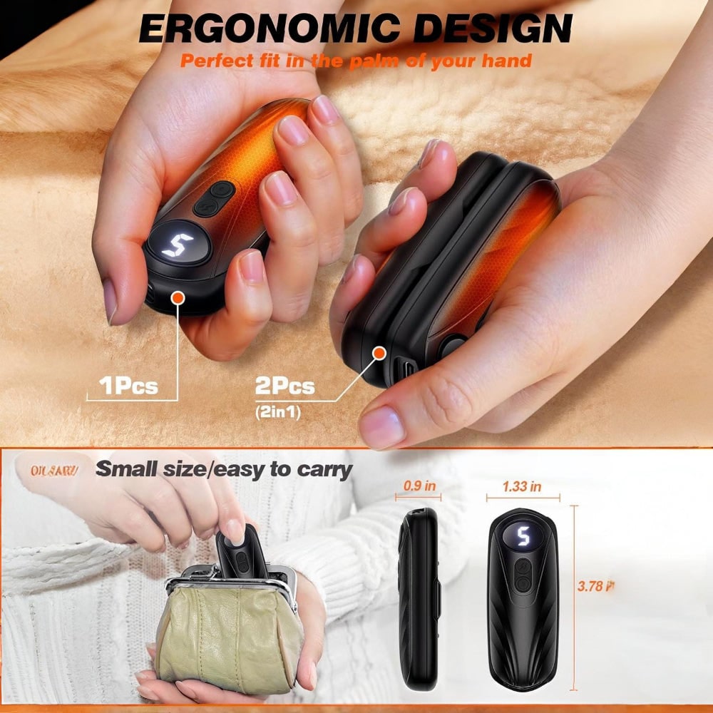 USB Hand Warmers 5-Heat LED Display Pocket Heaters Rechargeable Set 2-Pack for Skiing Winter Commute | Thomler