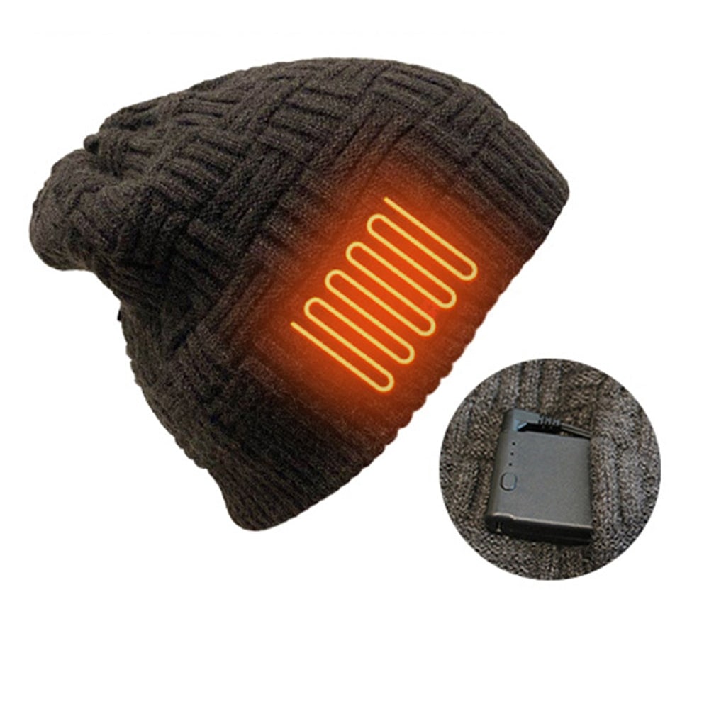 Rechargeable Electric Heated Knit Beanie with Built-In 3400mAh Power Bank for Outdoor Winter Activities | Thomler