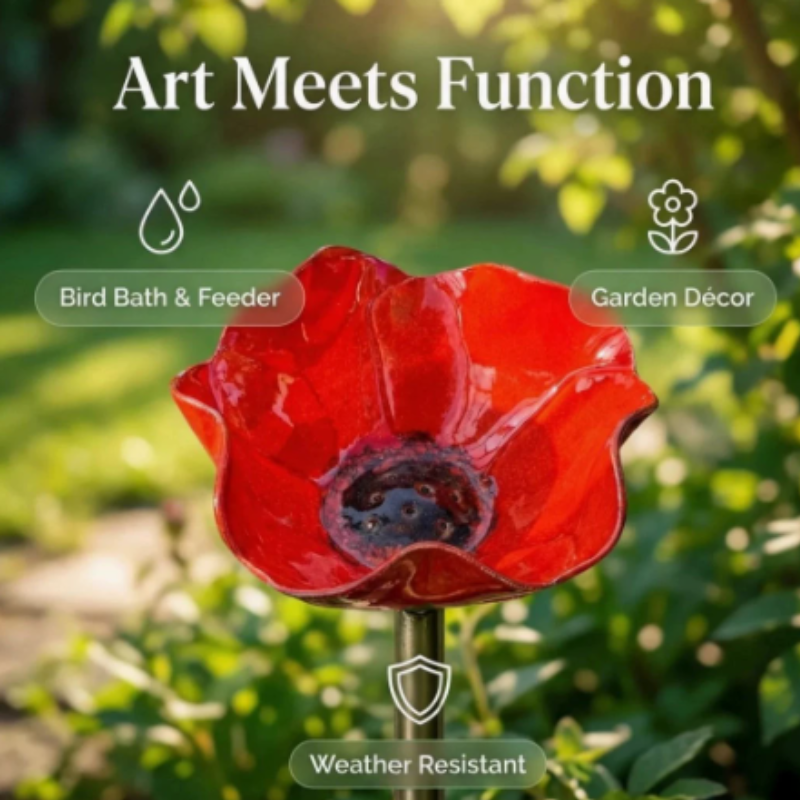 Metal Flower Stake Bird Bath for Garden, Yard & Patio – Decorative Pollinator Watering Station in 6 Colors | Thomler