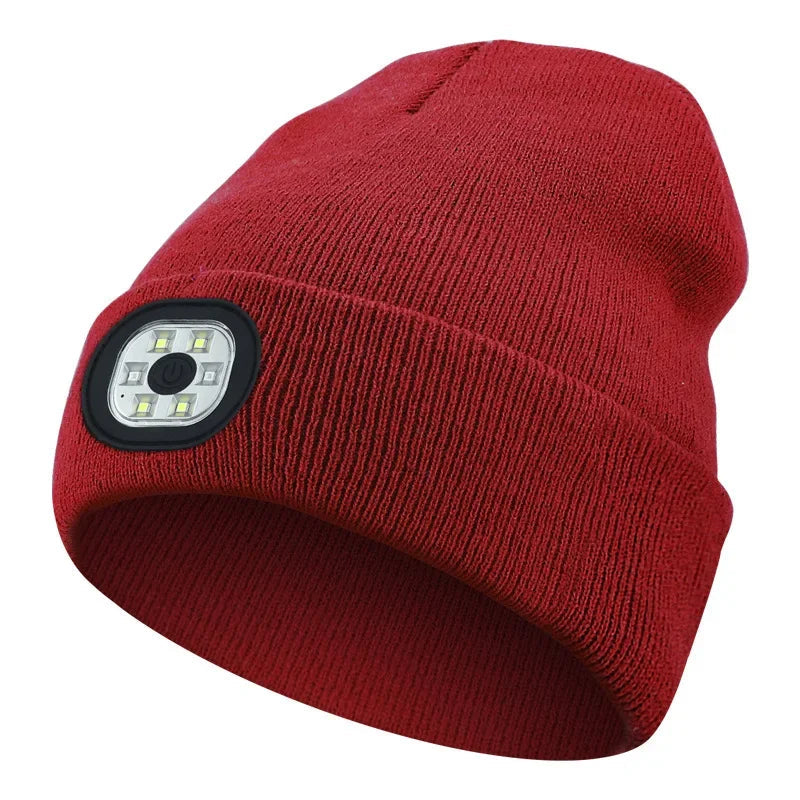 USB Rechargeable Knit Cap with Built-In LED Headlamp for Hands-Free Night Use – Winter Beanie with 3 Brightness Modes for Hiking, Dog | Thomler