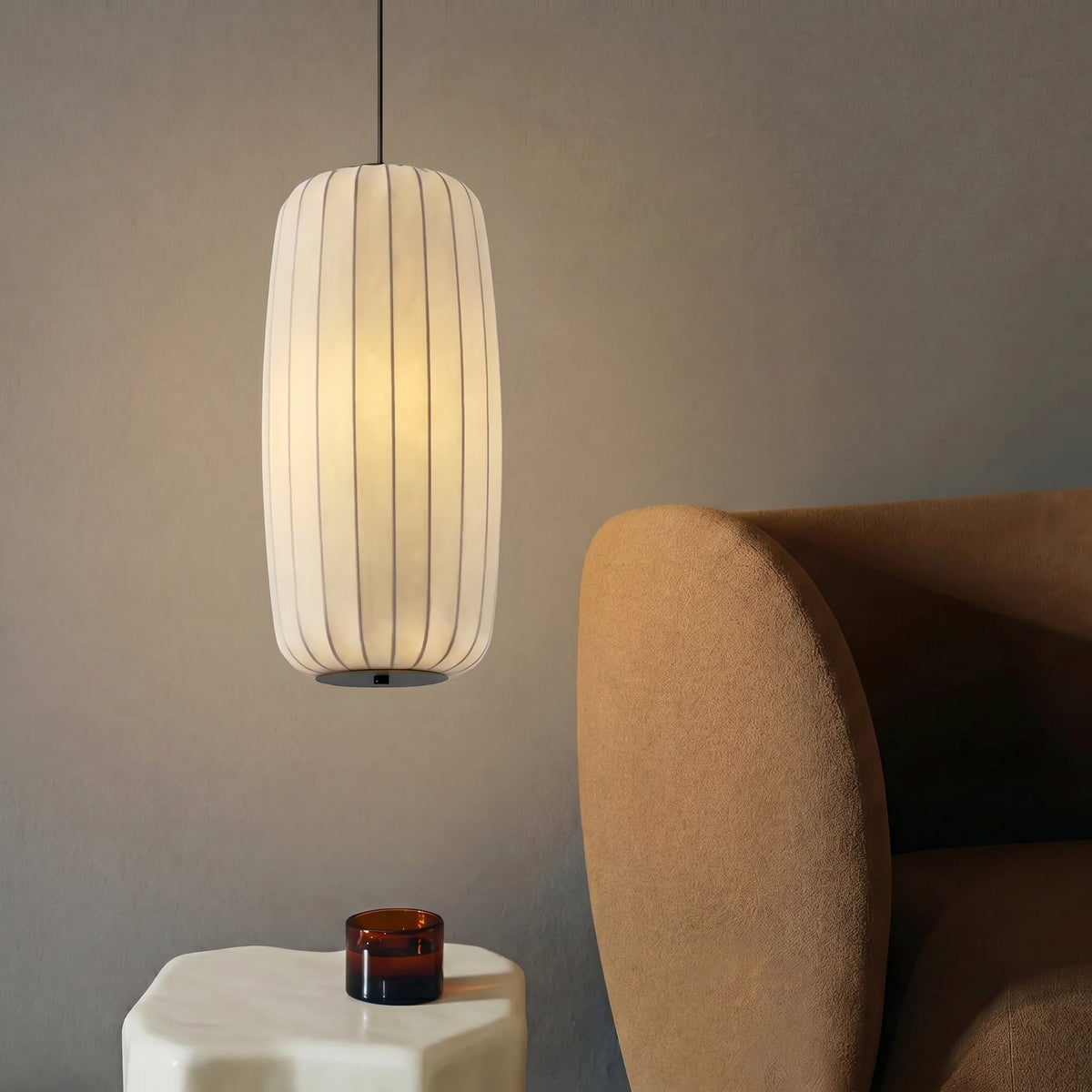 Sculptural Silk Pendant Light Fixture Adjustable Warm White LED – Modern Hanging Ceiling Lamp for Dining Living Room | Thomler
