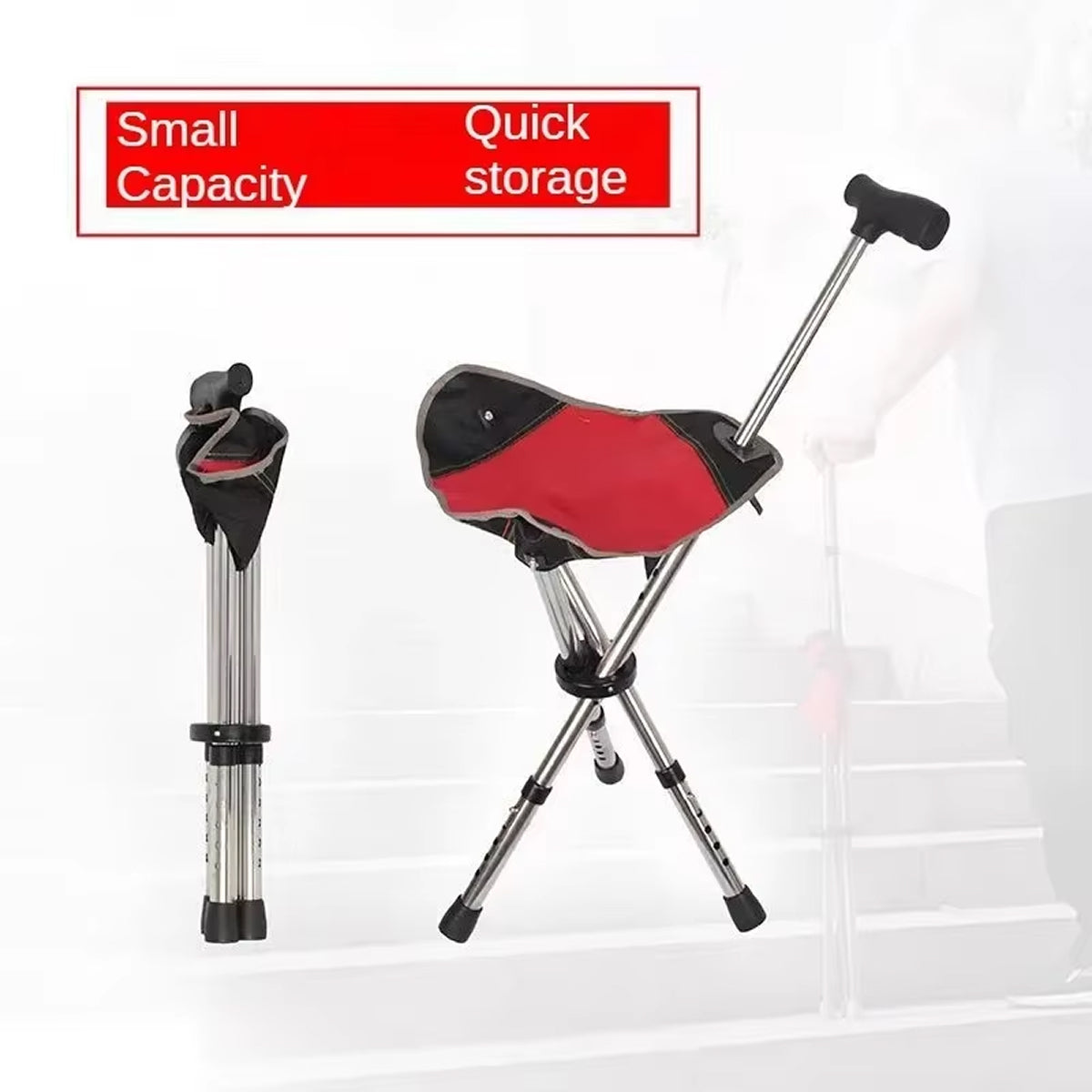Folding Walking Cane with Built-In Seat – Adjustable Height Mobility Aid & Portable Stool for Seniors, Travel & Outdoor Use | Thomler