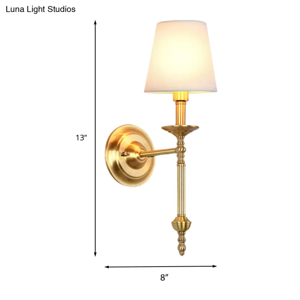 Fabric Cone Wall Sconce Single or Double Light Fixture Gold Metal Finish for Bedroom Living Room Hallway Entryway Traditional Home Lighting | Thomler