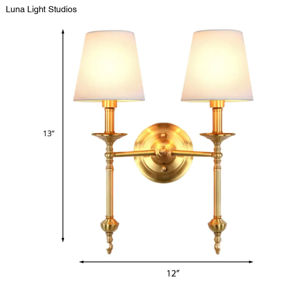 Fabric Cone Wall Sconce Single or Double Light Fixture Gold Metal Finish for Bedroom Living Room Hallway Entryway Traditional Home Lighting | Thomler
