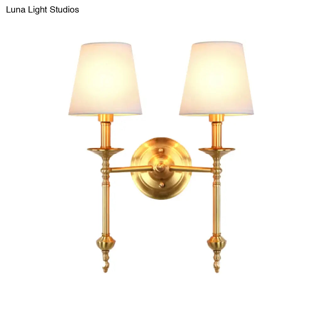 Fabric Cone Wall Sconce Single or Double Light Fixture Gold Metal Finish for Bedroom Living Room Hallway Entryway Traditional Home Lighting | Thomler