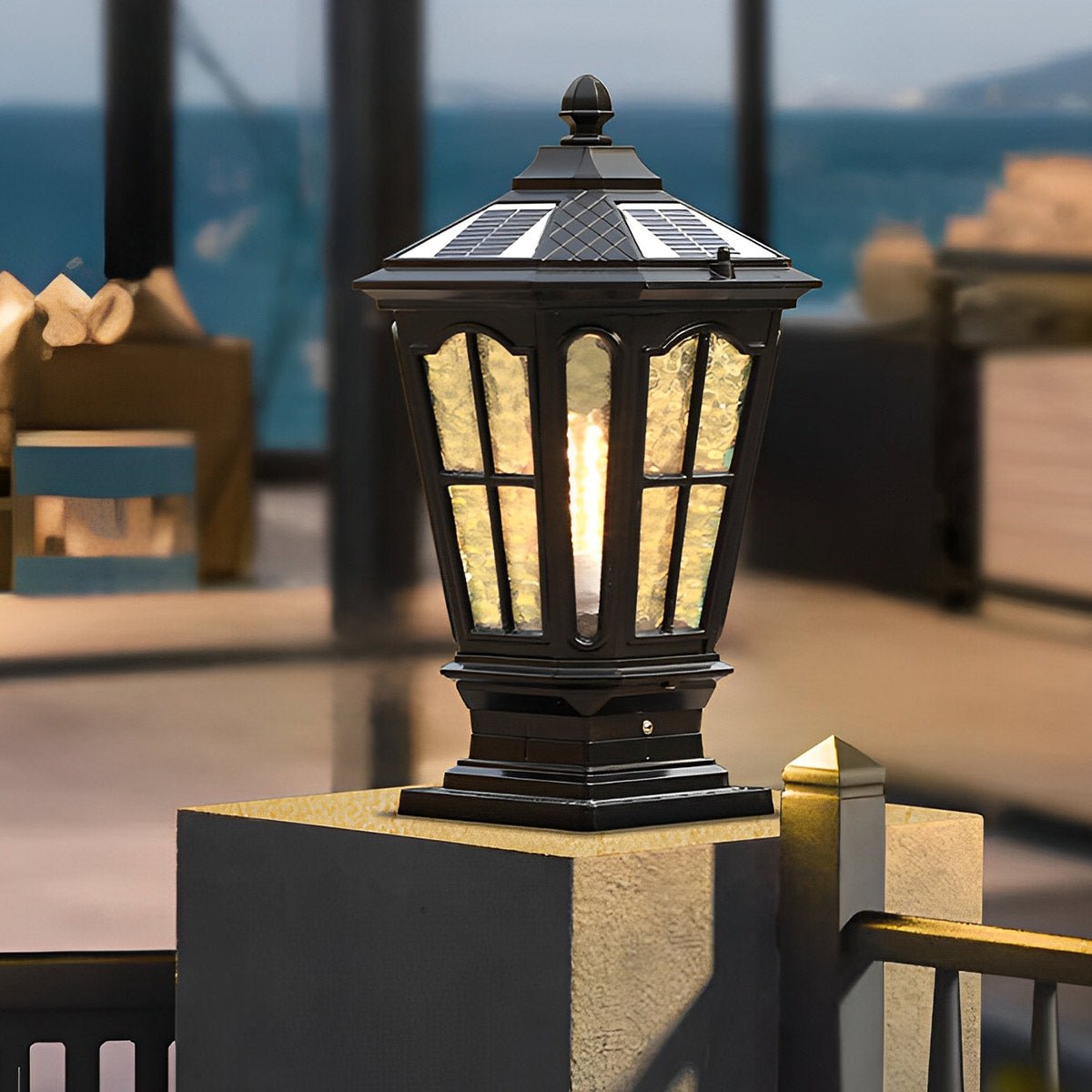 Outdoor Lantern Cast Aluminium 43.0 cm Bronze Garden Driveway Solar Fence Post Light Waterproof LED | Thomler