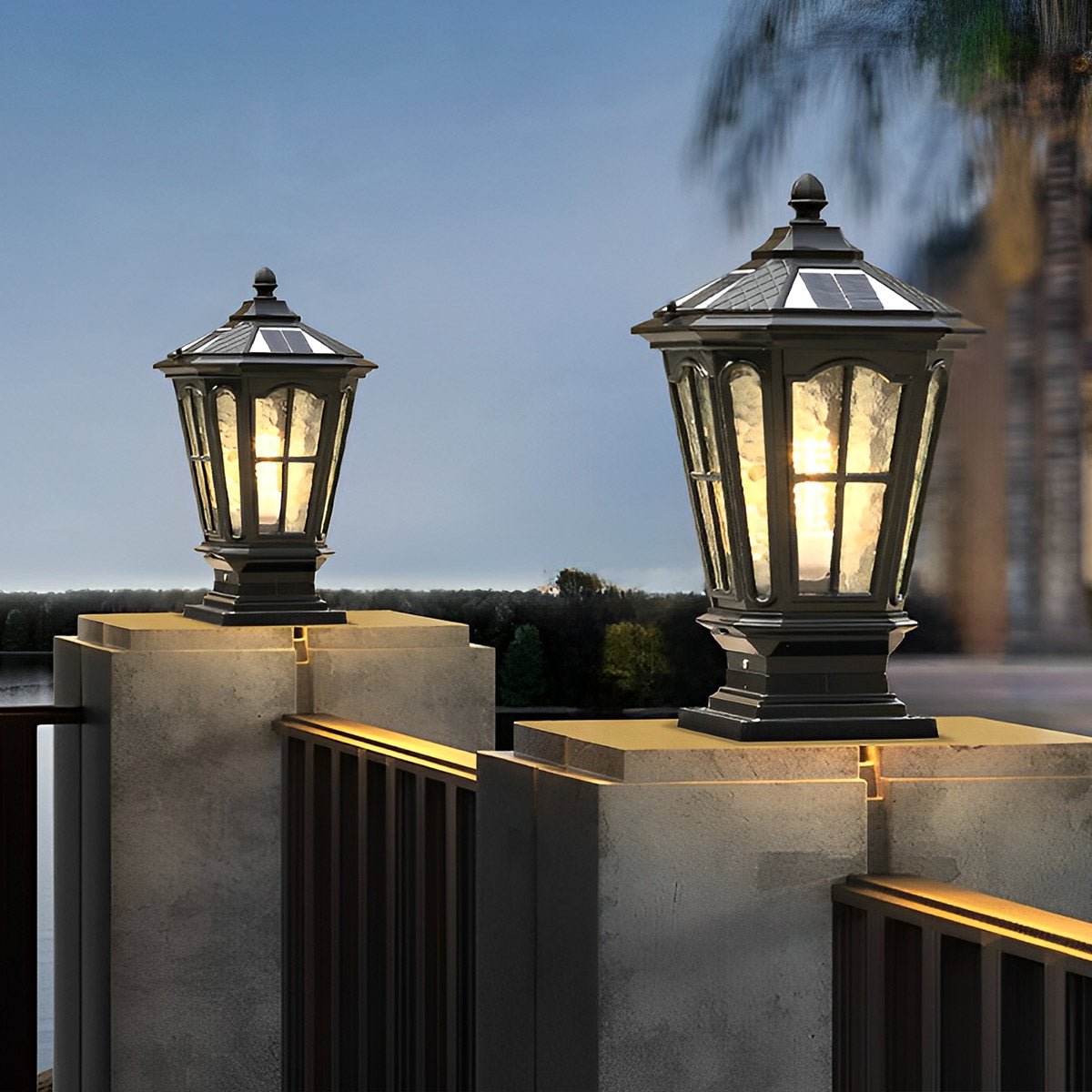 Outdoor Lantern Cast Aluminium 43.0 cm Bronze Garden Driveway Solar Fence Post Light Waterproof LED | Thomler