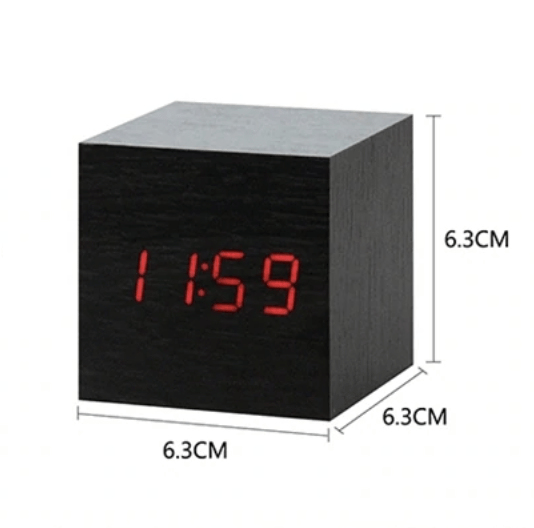 Wooden LED Alarm Clock with Sound-Activated Display – Compact Cube for Bedroom & Office | Thomler