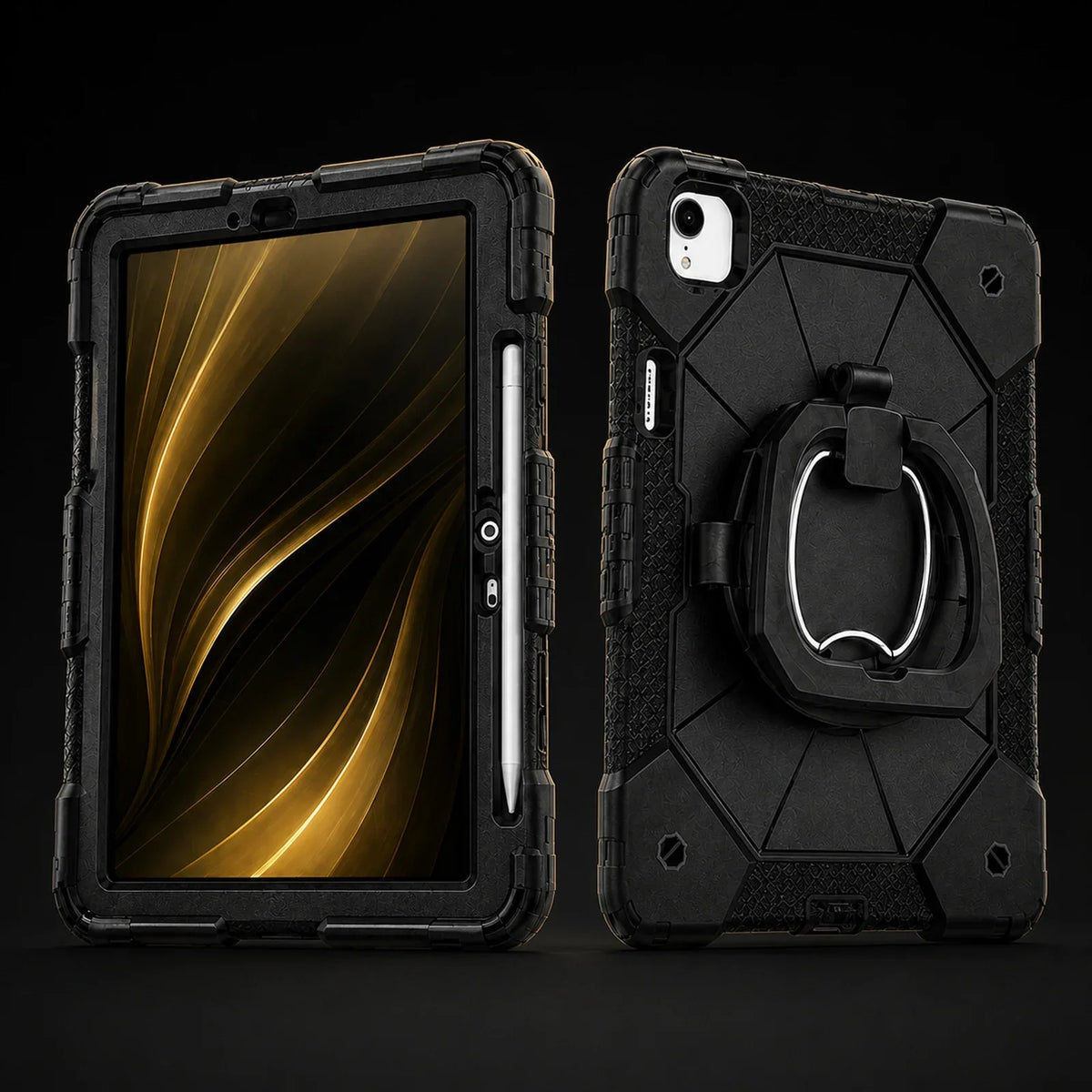 Triple-Layer iPad Protective Case with 360° Rotating Hand Grip, Integrated Kickstand & Shoulder Strap | Tempered Glass Screen Protector | Thomler