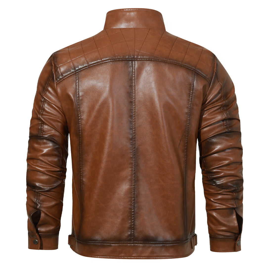 Men's Embroidered Moto Jacket in PU Leather with Side Belt & Zip Pockets – Classic Biker Style for Street, Rides & Everyday Wear | Thomler
