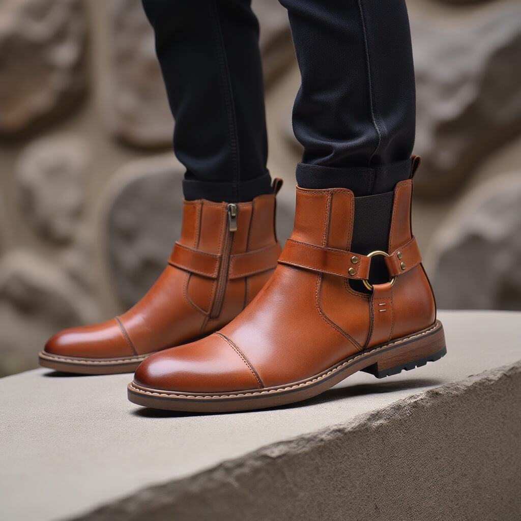 Men's Vintage Motorcycle Leather Boots – Lace-Up Ankle Boots with Sturdy Sole for Riding, Work & Everyday Wear – Moto-Inspired Footwear | Thomler