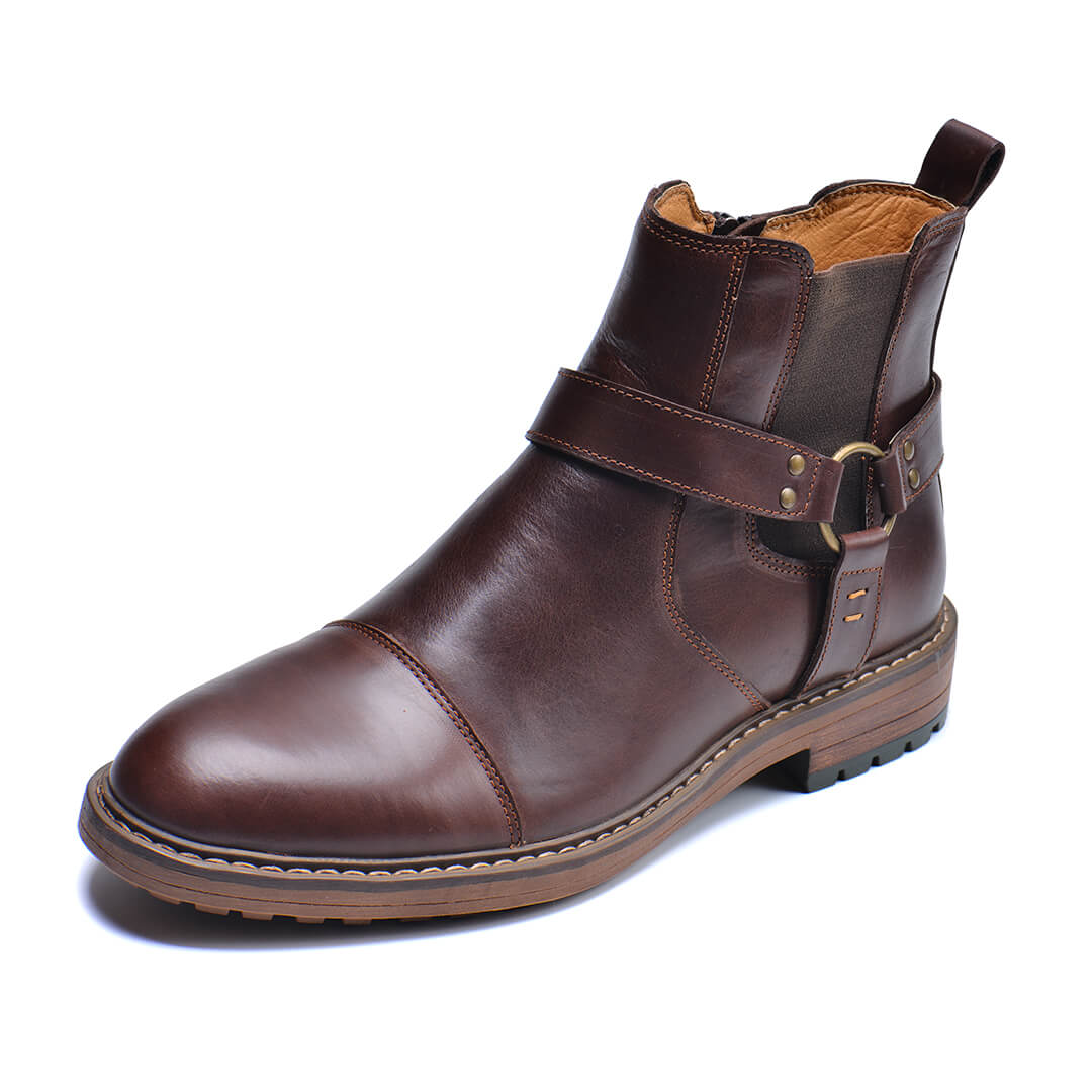 Men's Vintage Motorcycle Leather Boots – Lace-Up Ankle Boots with Sturdy Sole for Riding, Work & Everyday Wear – Moto-Inspired Footwear | Thomler