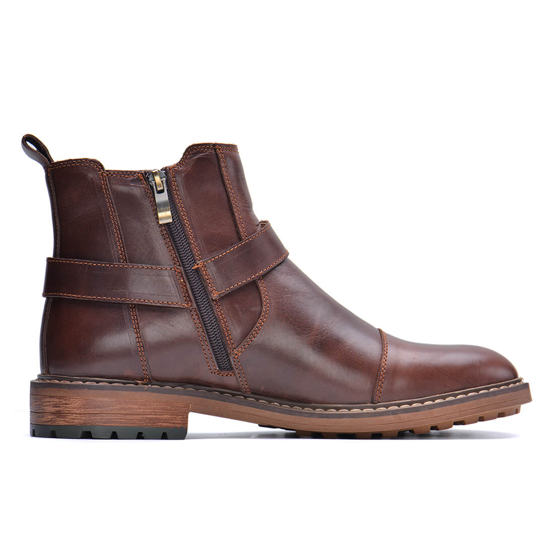 Men's Vintage Motorcycle Leather Boots – Lace-Up Ankle Boots with Sturdy Sole for Riding, Work & Everyday Wear – Moto-Inspired Footwear | Thomler