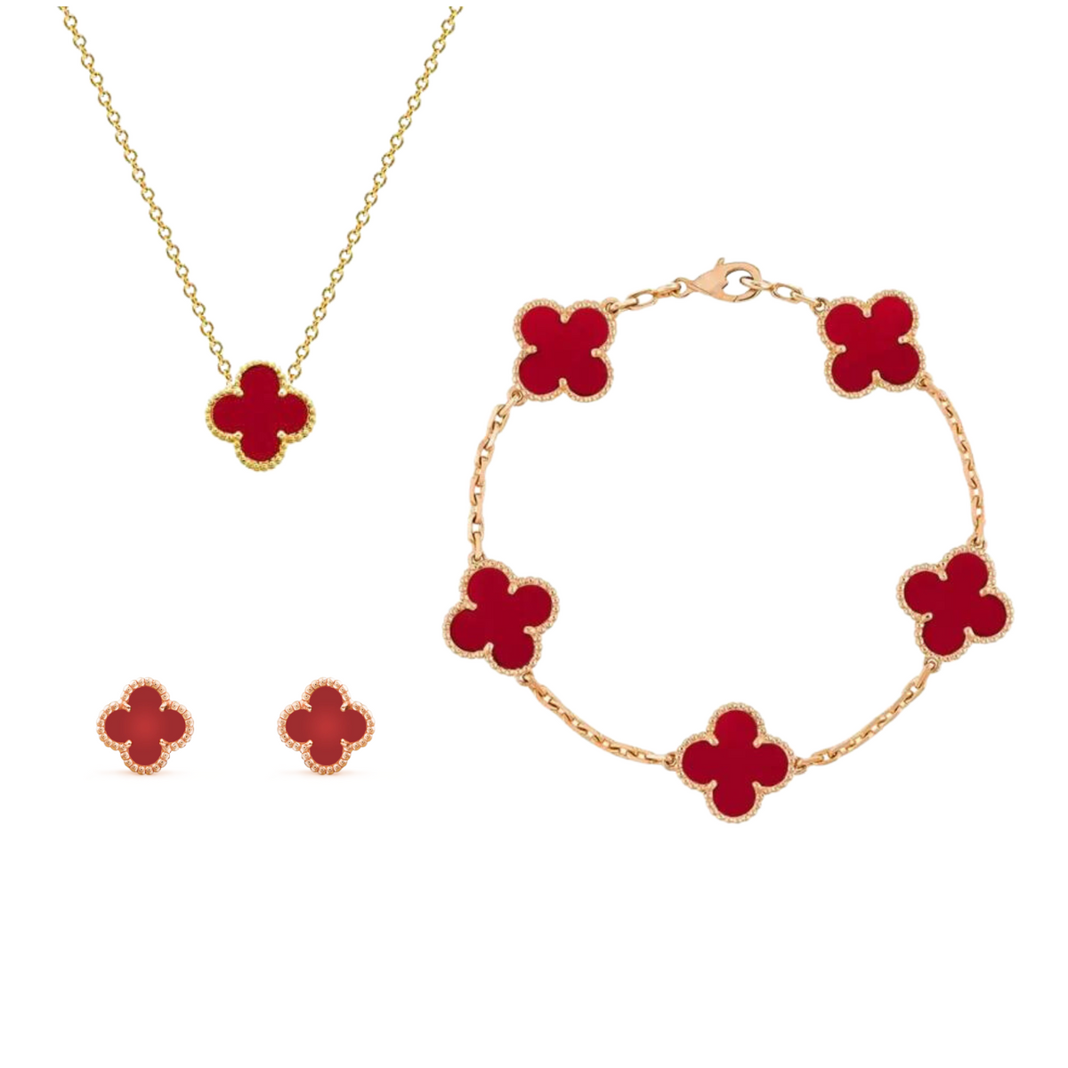 Four-Leaf Clover Jewelry Set – Necklace, Bracelet & Earrings – Gift-Ready in Luxury Box – Adjustable Fit – Nickel-Free Gold Plated Silver | Thomler