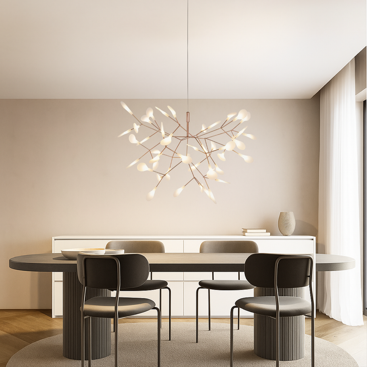 Branching LED Chandelier with Glowing Orbs in Rose Gold Finish – Modern Multi-Light Fixture for Dining Room, Living Room & High Ceilings | Thomler