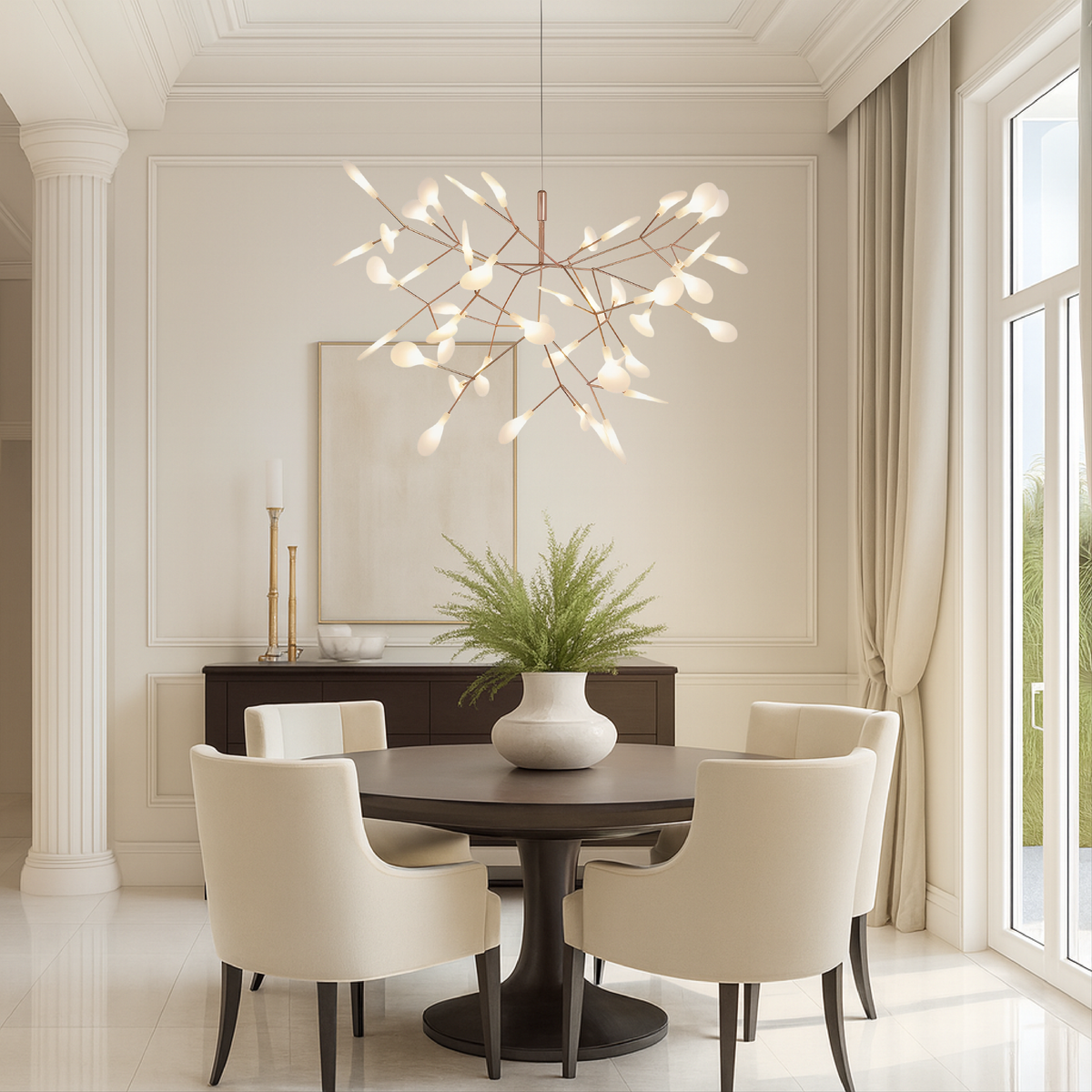 Branching LED Chandelier with Glowing Orbs in Rose Gold Finish – Modern Multi-Light Fixture for Dining Room, Living Room & High Ceilings | Thomler
