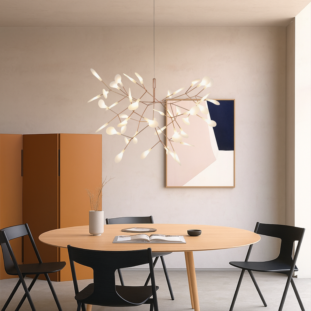 Branching LED Chandelier with Glowing Orbs in Rose Gold Finish – Modern Multi-Light Fixture for Dining Room, Living Room & High Ceilings | Thomler