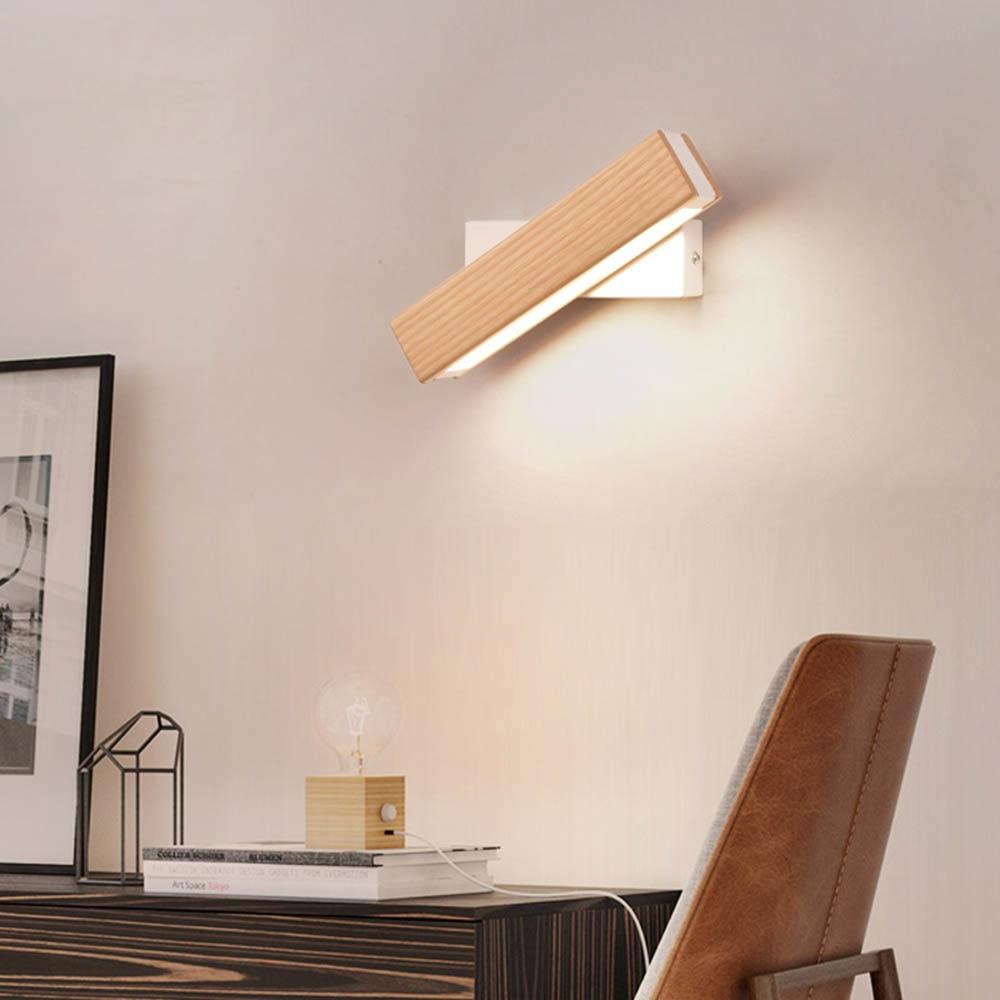 Wall Lamp Wood LED 180° Rotating Warm Light Bedroom Hallway Reading Accent Lighting Scandinavian Indoor Fixture | Thomler