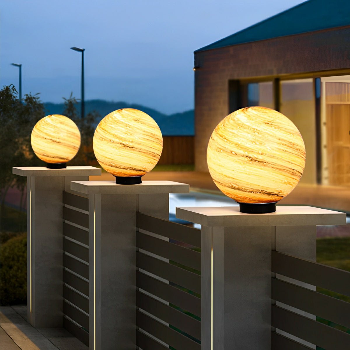 Outdoor Post Light Glass Globe Ø 40.0 cm Marble Effect Garden Fence Driveway Waterproof Pillar Lamp | Thomler