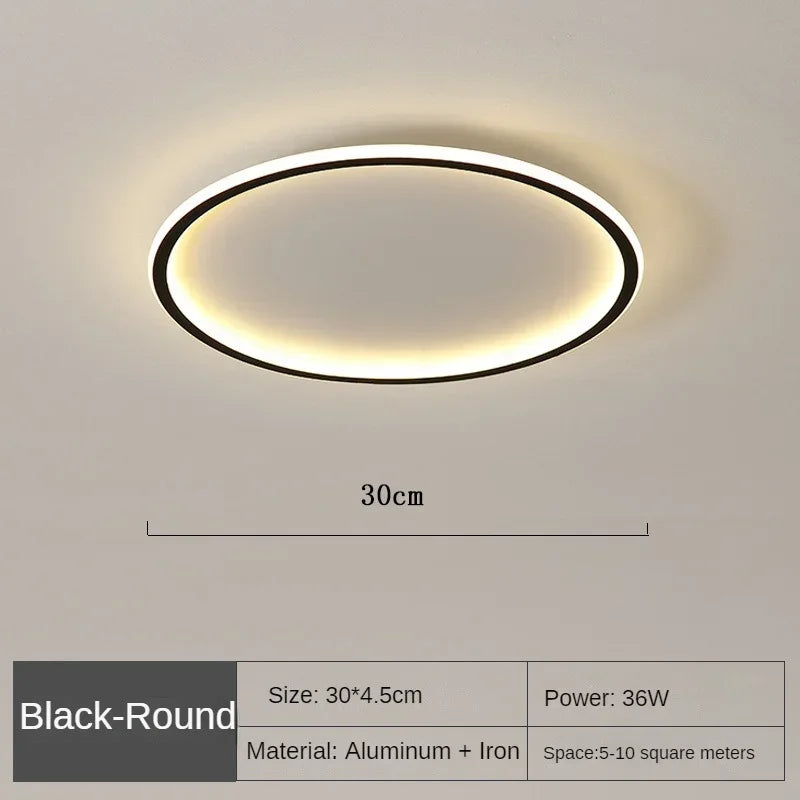 Round LED Flush Mount Ceiling Light — Modern Minimalist Design in Black, White & Gold Finish — Dimmable Nordic Style Overhead Fixture for | Thomler