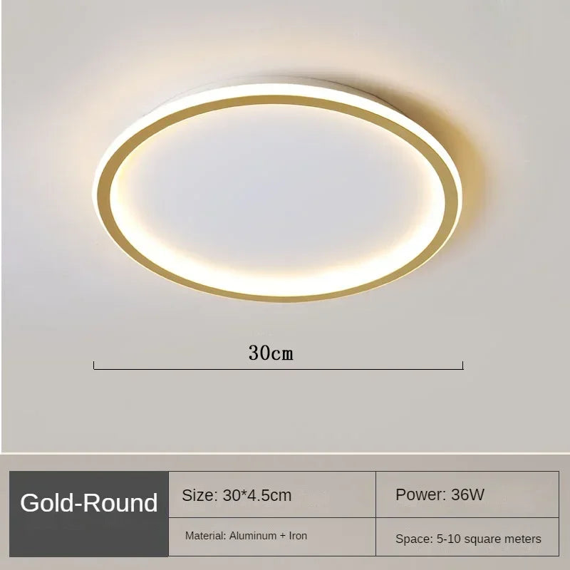 Round LED Flush Mount Ceiling Light — Modern Minimalist Design in Black, White & Gold Finish — Dimmable Nordic Style Overhead Fixture for | Thomler