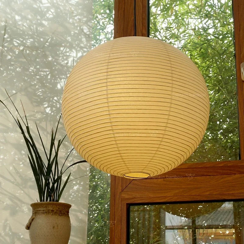 Pendant Lamp Rice Paper Lantern White Minimalist Living Room Bedroom Japandi Wabi Sabi Hanging Ceiling Light | Thomler