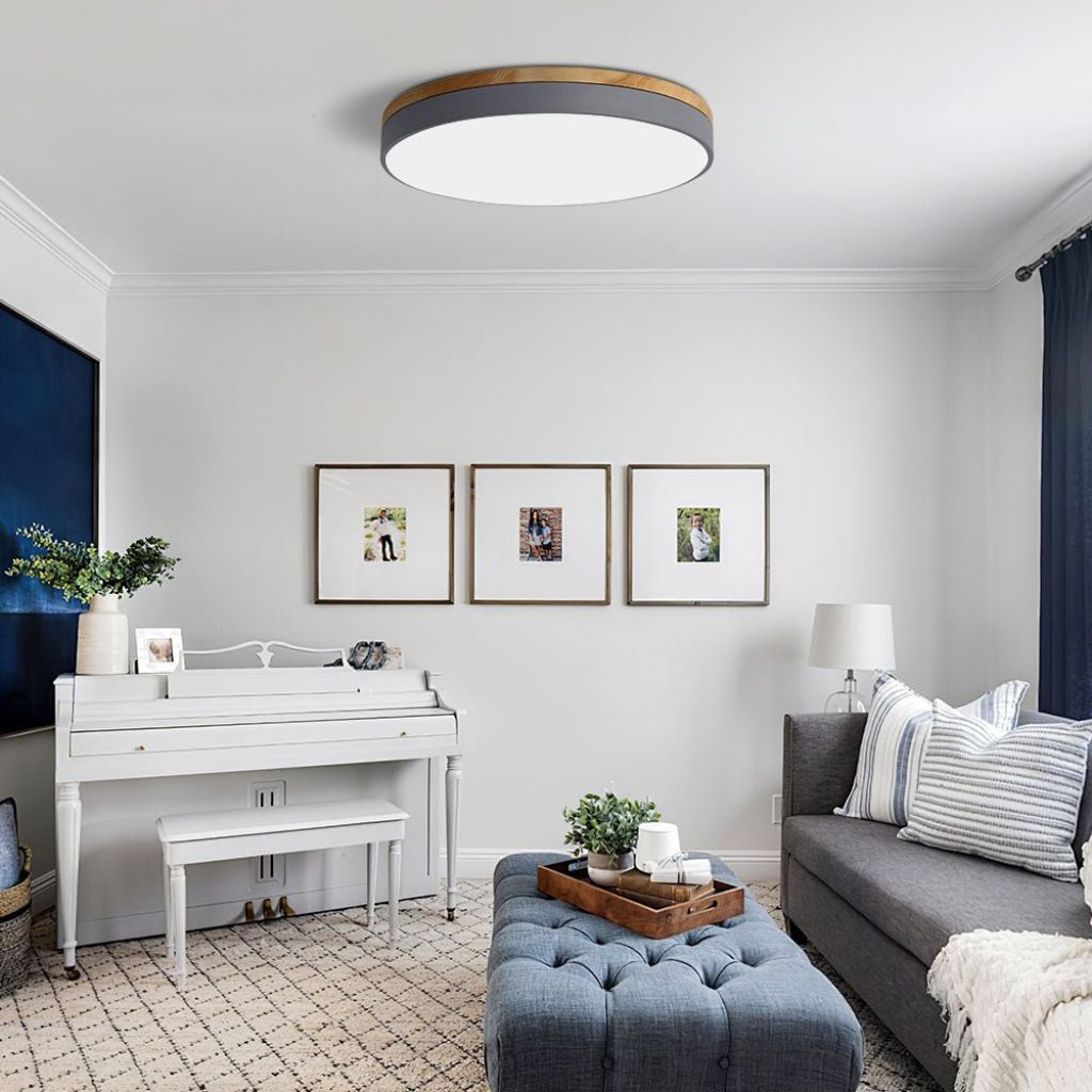 LED Flush Mount Ceiling Light Wood Frame Round Acrylic 12-20 Inch Hardwired Bedroom Living Room Office Kitchen Hallway Modern Minimalist | Thomler