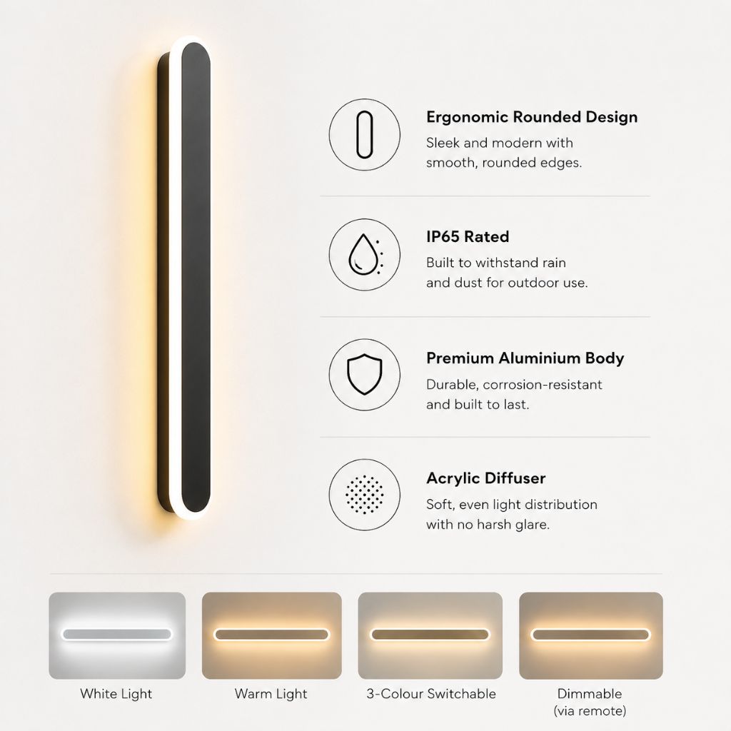 Curved Aluminum Outdoor Wall Sconce LED Hardwired Waterproof Light Fixture for Entryway Patio Porch Modern Exterior Lighting 12-39 Inch | Thomler