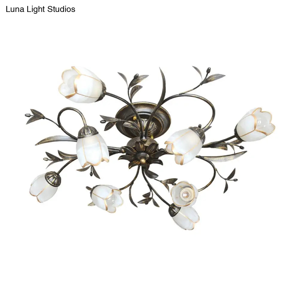 Cream Glass Floral Vine Chandelier with Antique Brass Finish for Bedroom, Dining Room & Living Room | Thomler