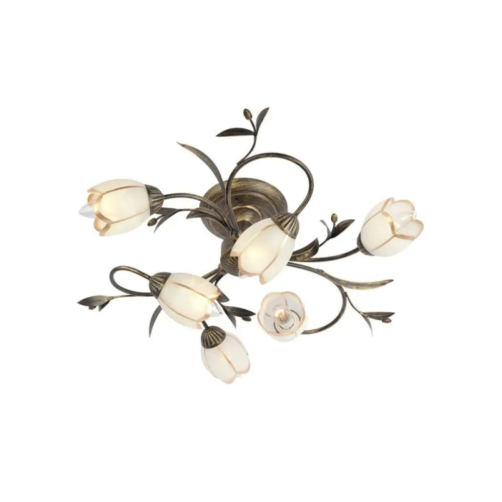 Cream Glass Floral Vine Chandelier with Antique Brass Finish for Bedroom, Dining Room & Living Room | Thomler