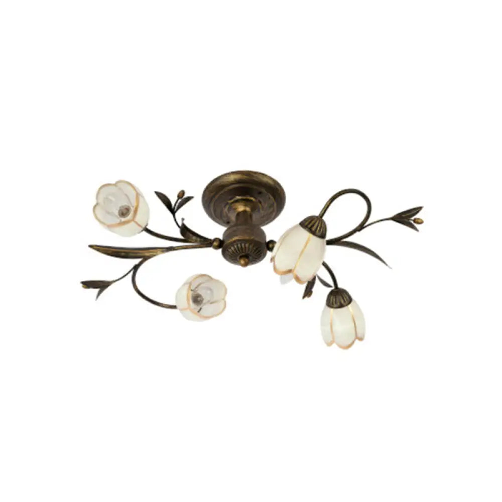 Cream Glass Floral Vine Chandelier with Antique Brass Finish for Bedroom, Dining Room & Living Room | Thomler
