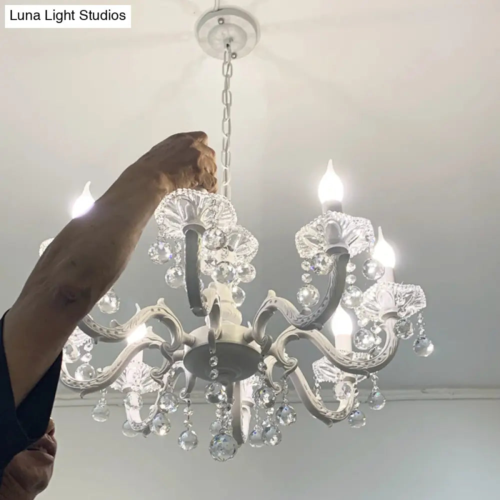 White Metal Chandelier 3/6 Candelabra Lights Crystal Accents Entryway Hallway Traditional Farmhouse Fixture 18 Inch Ceiling Lighting | Thomler