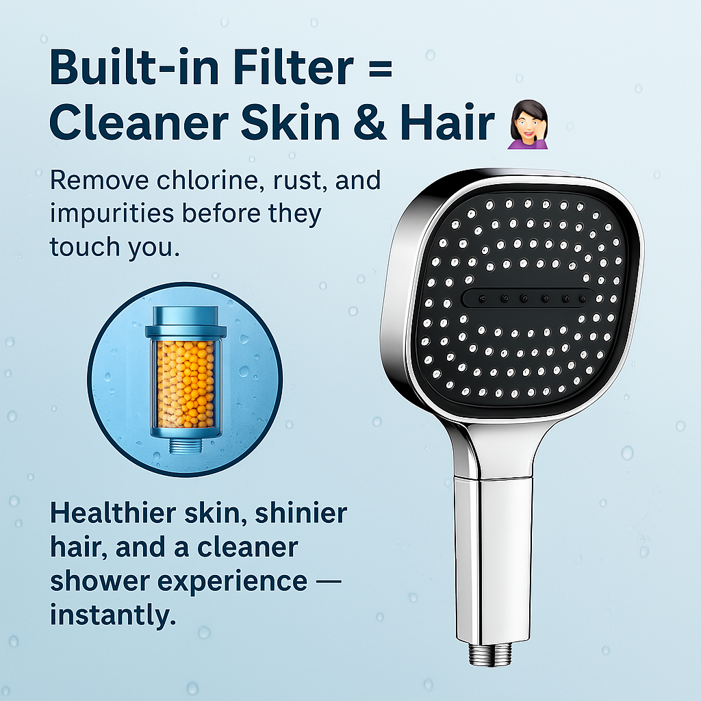 Shower Head with Built-In Water Filter & Adjustable Multi-Spray Modes for Softer Skin & Hair Care | Thomler