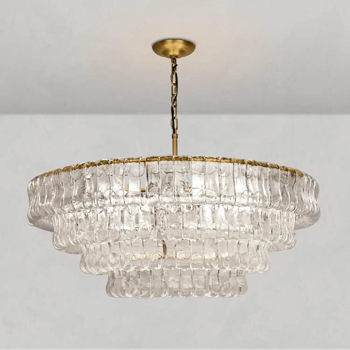 Textured Glass Round Chandelier with Curved Panels in Metallic Finish for Dining Room & Living Room | 24 to 60 Inch | Thomler