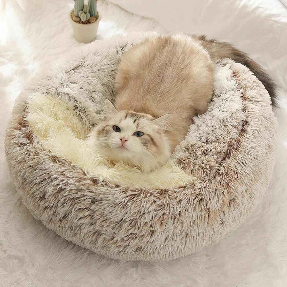 Hooded Cat Bed with Raised Rim – Plush Donut Nest for Anxious Cats, Semi-Enclosed Design for Security | Thomler