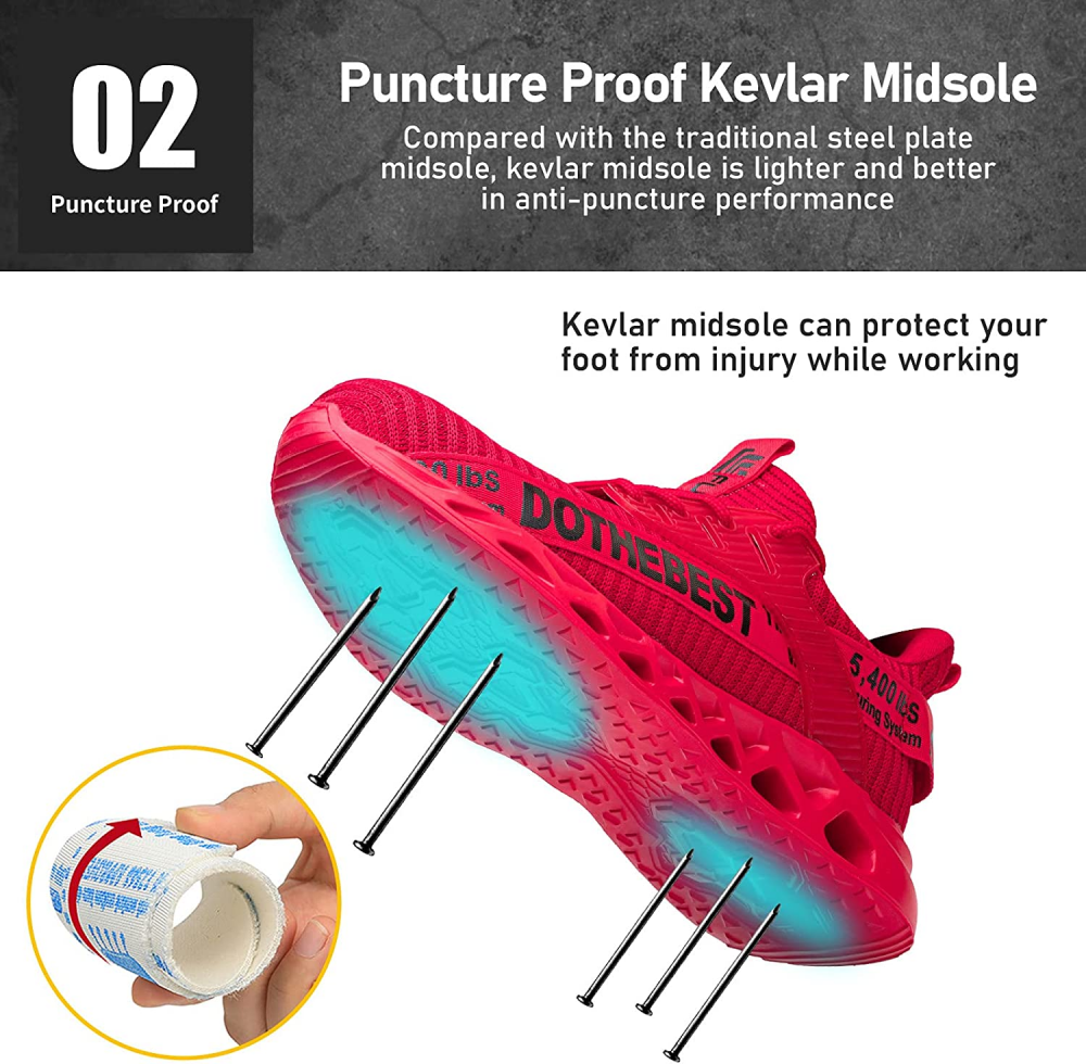 Steel Toe Work Shoes with Kevlar Sole – Lightweight Breathable Flyknit Safety Footwear for Construction Warehouse Industrial Jobs | Thomler