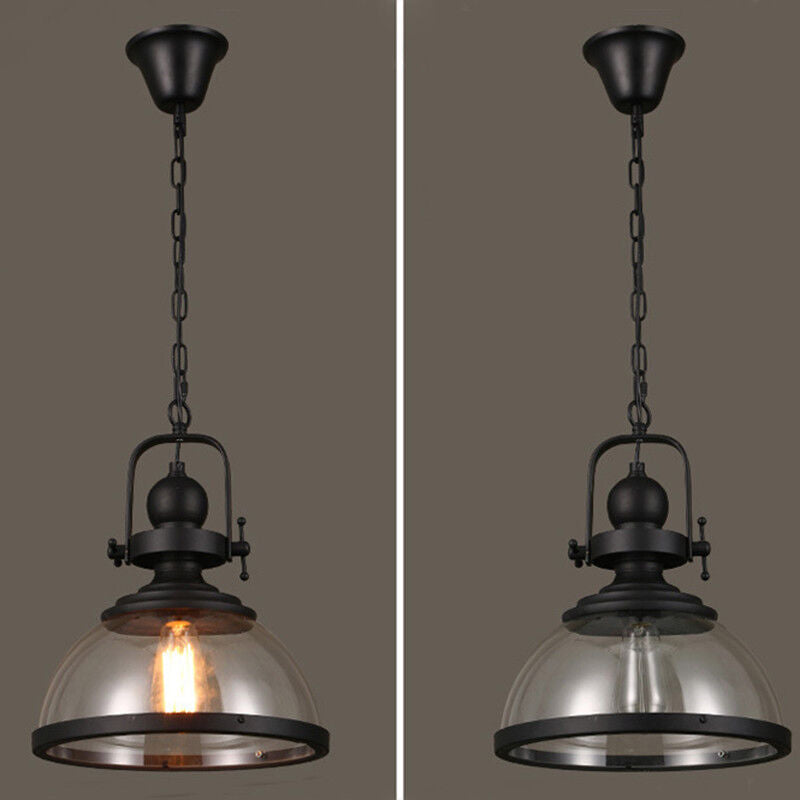 Glass Bowl Pendant Light Industrial Retro Style Hanging Ceiling Fixture Iron Frame E27 Socket for Dining Room Kitchen Island Living Room | Thomler