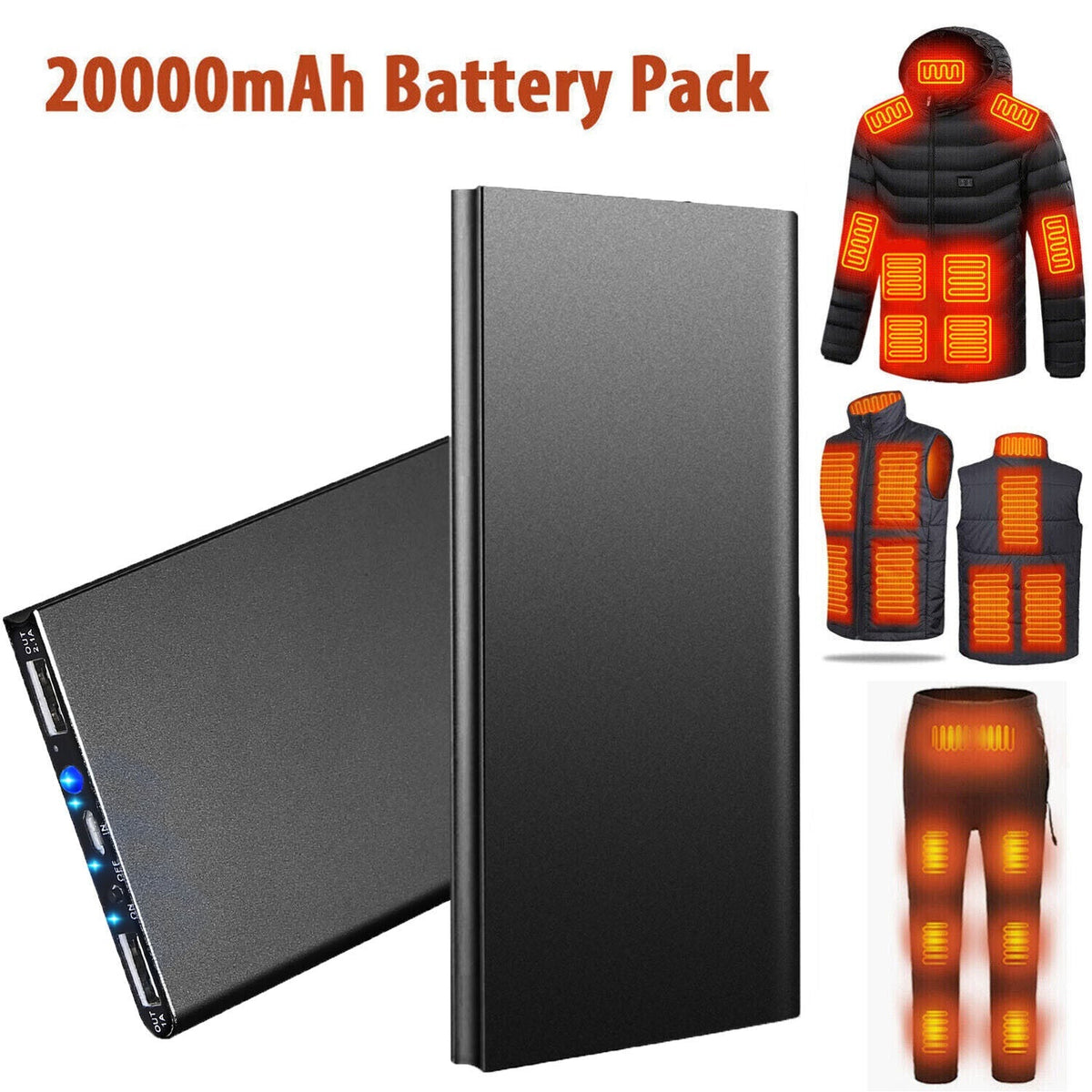 20000mAh Portable Charger with Dual USB Ports & LED Light – Ultra-Slim Aluminum Power Bank for Phones, Tablets & Heated Gear | Thomler