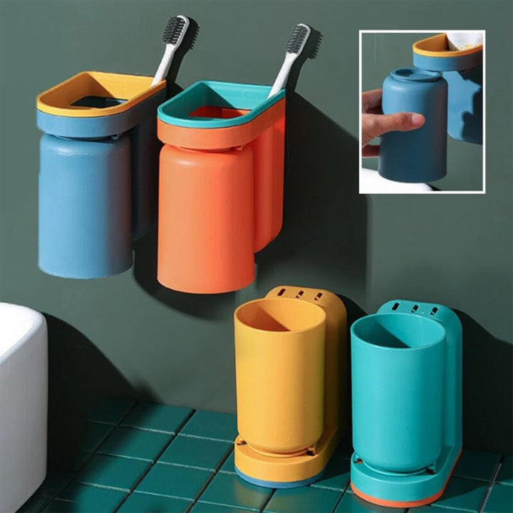 Toothbrush Holder ABS Plastic 12.5 cm (4.9") Wall Mounted Bathroom Organiser Drill Free Toothpaste Storage Rack Adhesive | Thomler