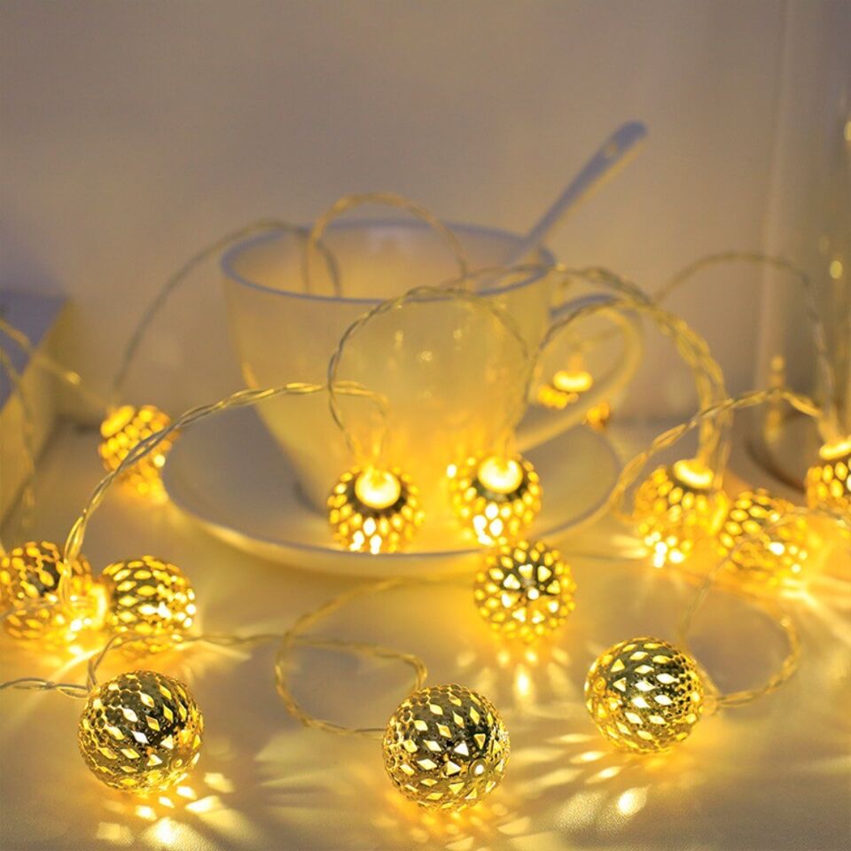 Moroccan Metal Globe String Lights Solar Powered Outdoor Patio Decor 20-30 Warm White LED Orbs Bohemian Weatherproof Garden Balcony | Thomler
