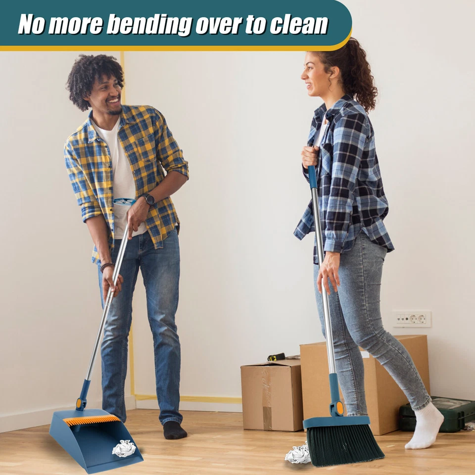 Rotating Broom and Dustpan Set with Telescoping Handle – Space-Saving Storage and Easy Floor Cleaning | Thomler
