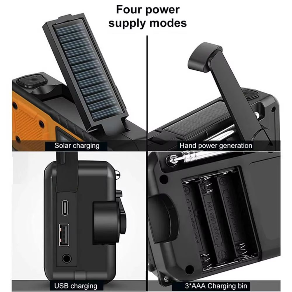 Hand-Crank Weather Radio with Phone Charger, Flashlight & Solar Power for Camping, Storms & Blackouts | Thomler