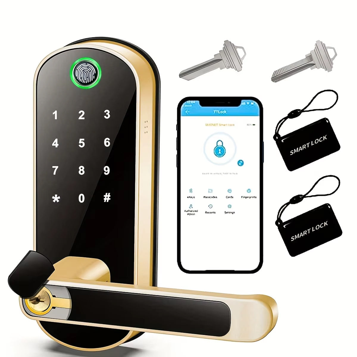 Biometric Door Lock with Fingerprint Scanner & App Control – 5 Entry Methods, 200 User Capacity | Thomler