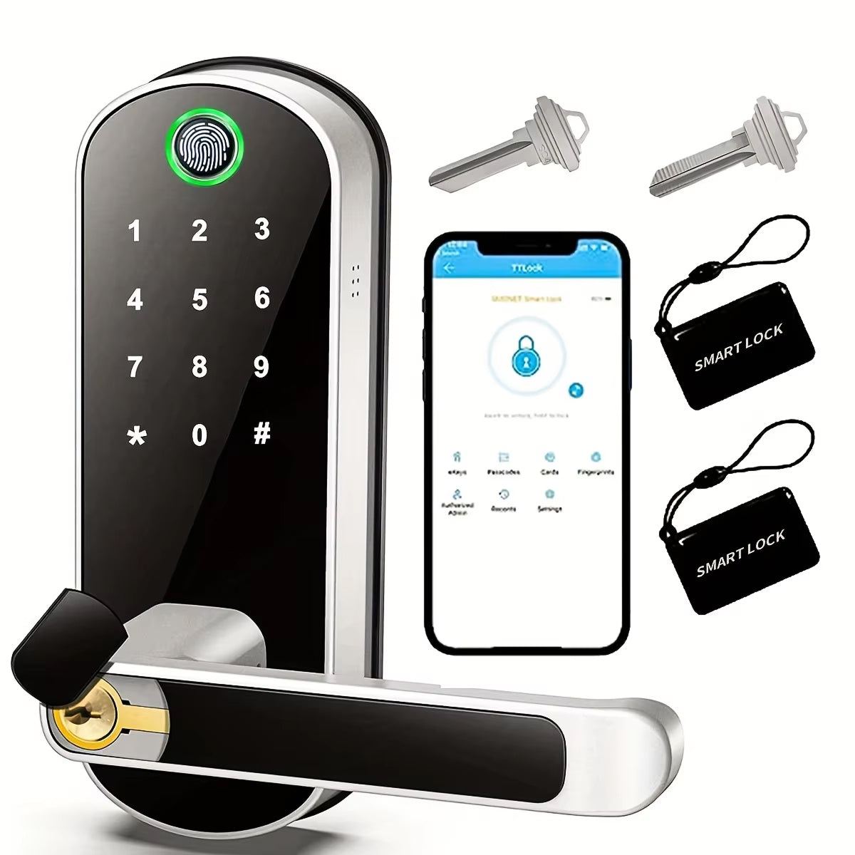 Biometric Door Lock with Fingerprint Scanner & App Control – 5 Entry Methods, 200 User Capacity | Thomler