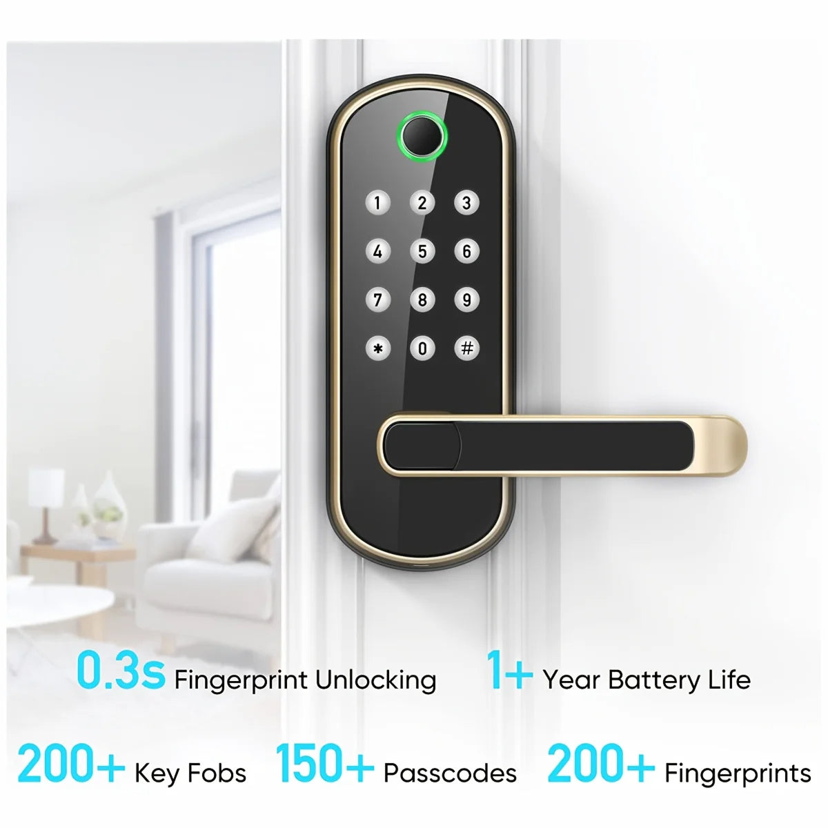 Biometric Door Lock with Fingerprint Scanner & App Control – 5 Entry Methods, 200 User Capacity | Thomler
