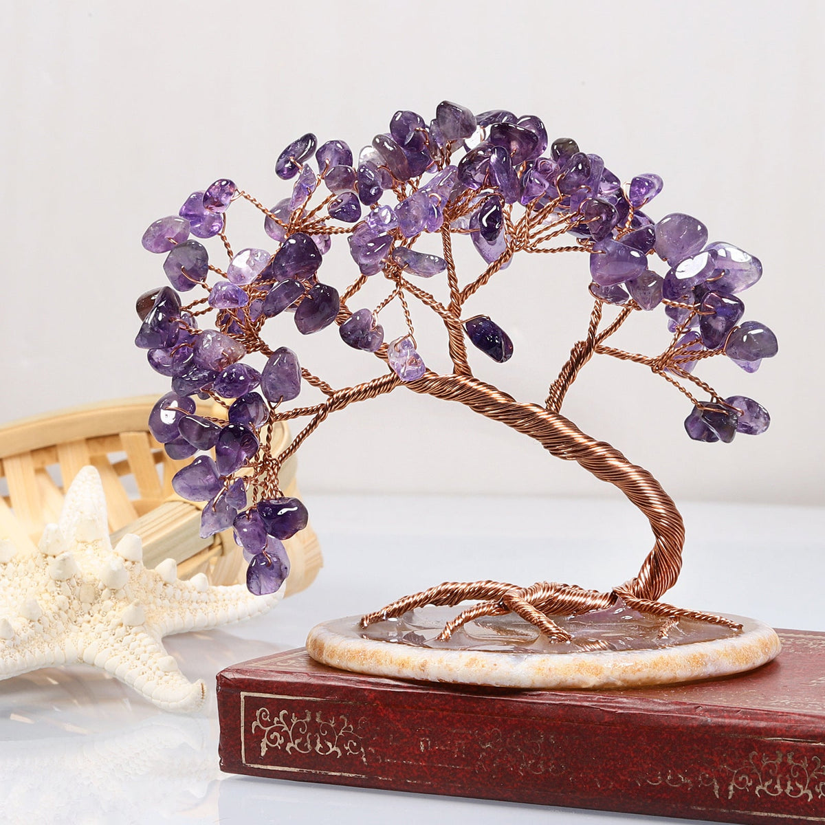 Natural Stone Tree of Life Figurine with Chakra, Amethyst, Rose Quartz, Fluorite & Aquamarine – Crystal Wire Art Home Décor Spiritual Gift | Thomler
