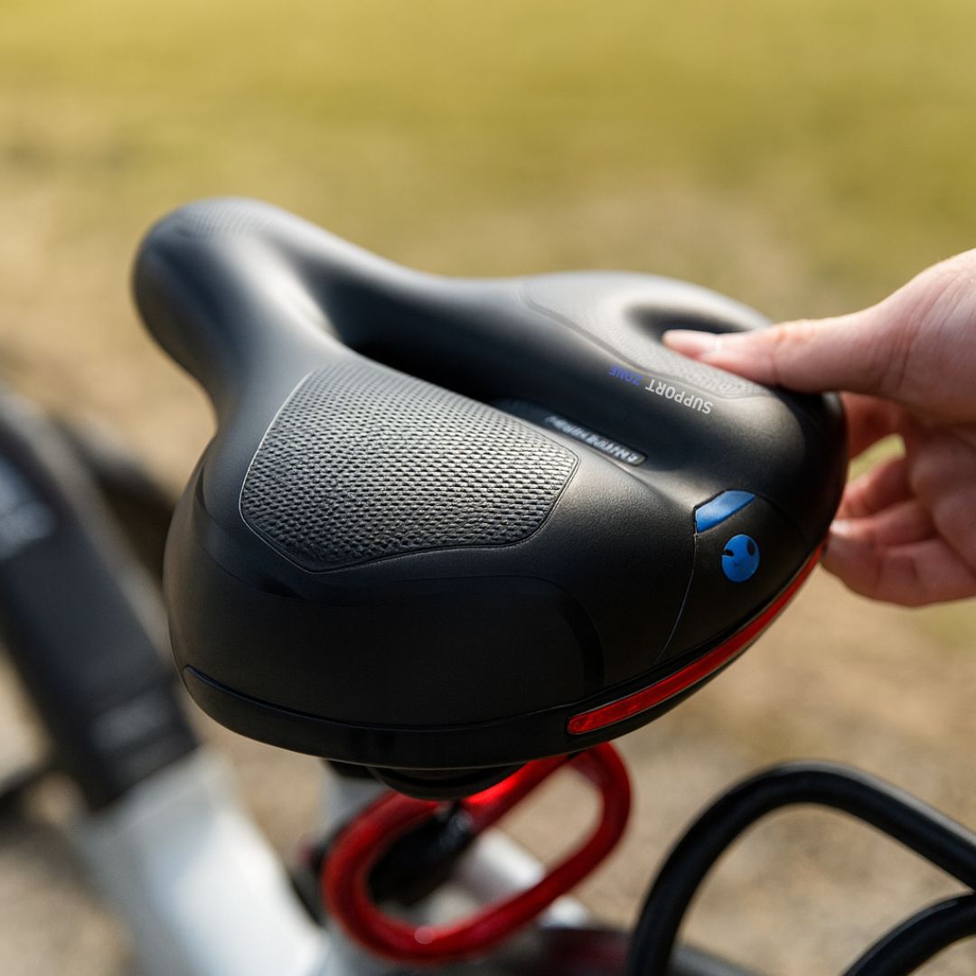 Cushioned Bicycle Seat with Built-In Suspension & Reflector for Road & Mountain Bikes, Comfort Gel Foam Padded Bike Saddle for Men Women | Thomler